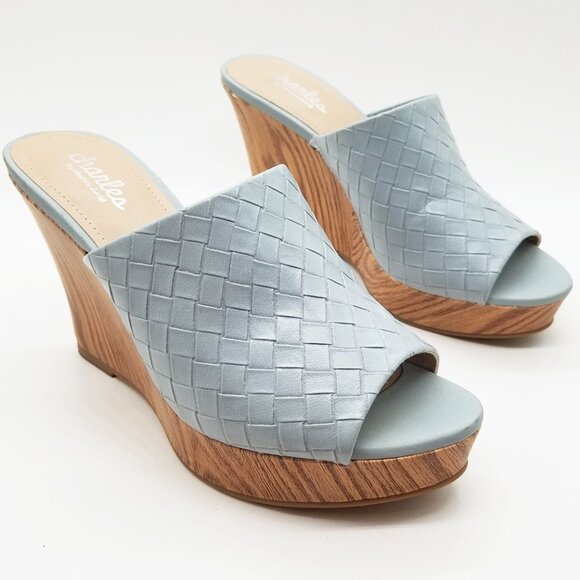 Charles By Charles David Launder Wedge Sandals Weave Textured Size 6M Light Blue - Picture 3 of 16
